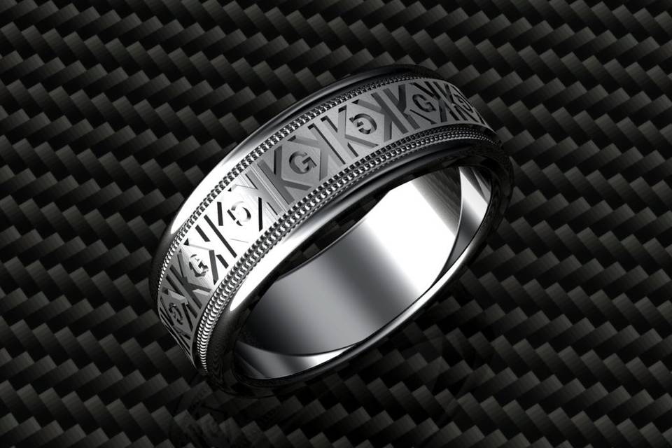 Men's Initial Wedding Band with couples initials