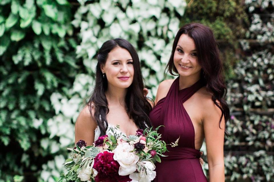 Bride and bridesmaid