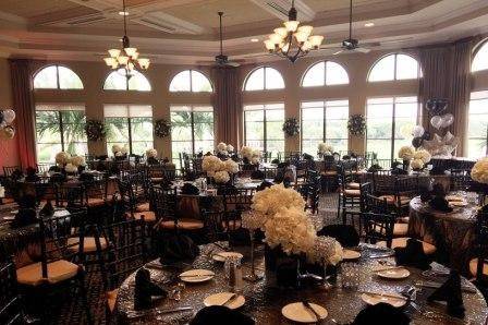 Tables featured floor length Sequin Static linens.