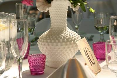 Inventory items ~ milk glass vases, colored votives...