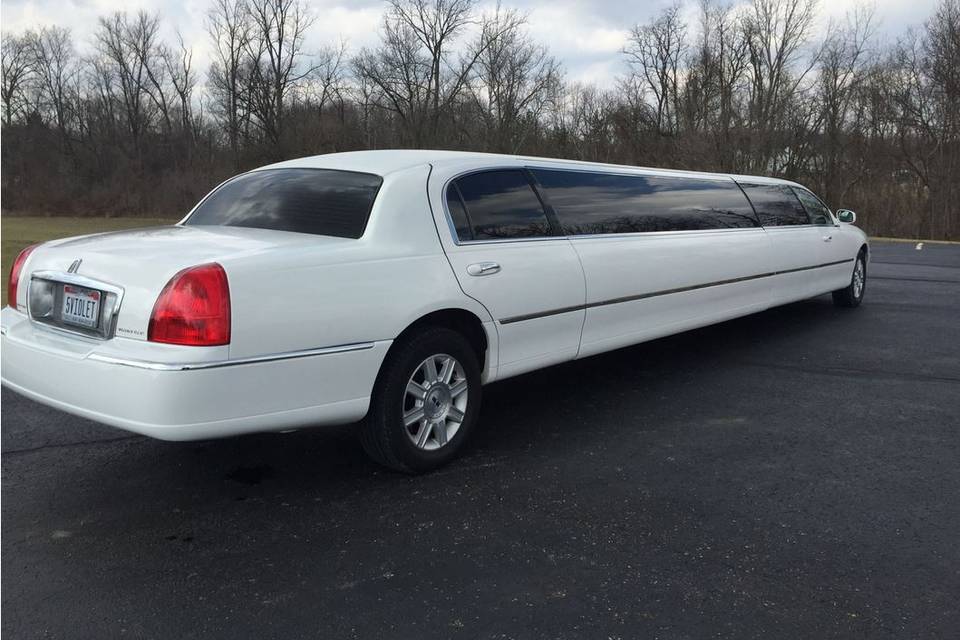 Rear of white limousine