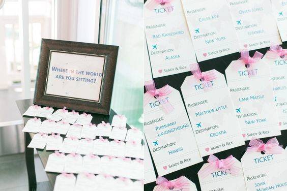 Escort cards, luggage tag escort cards, destination wedding