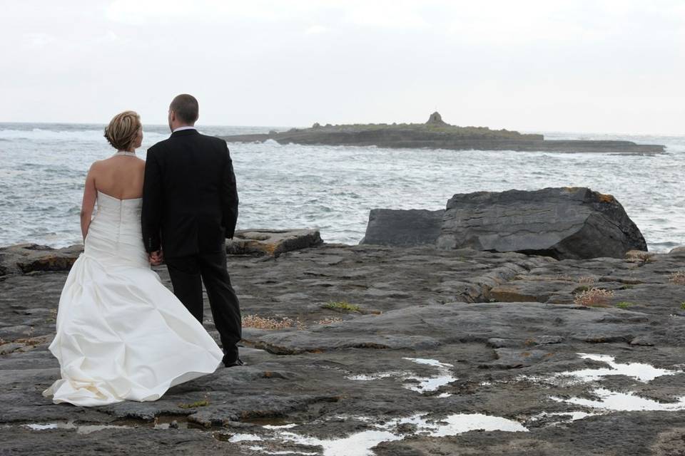 Fairytale Doonagore Castle looking west towards the Aran Islands