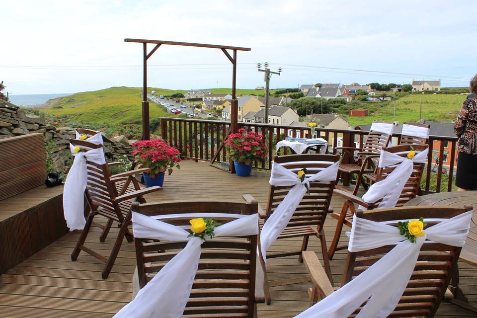 The deck at Sea View House in Doolin overlooking the ocean is the ideal location for your private wedding ceremony.