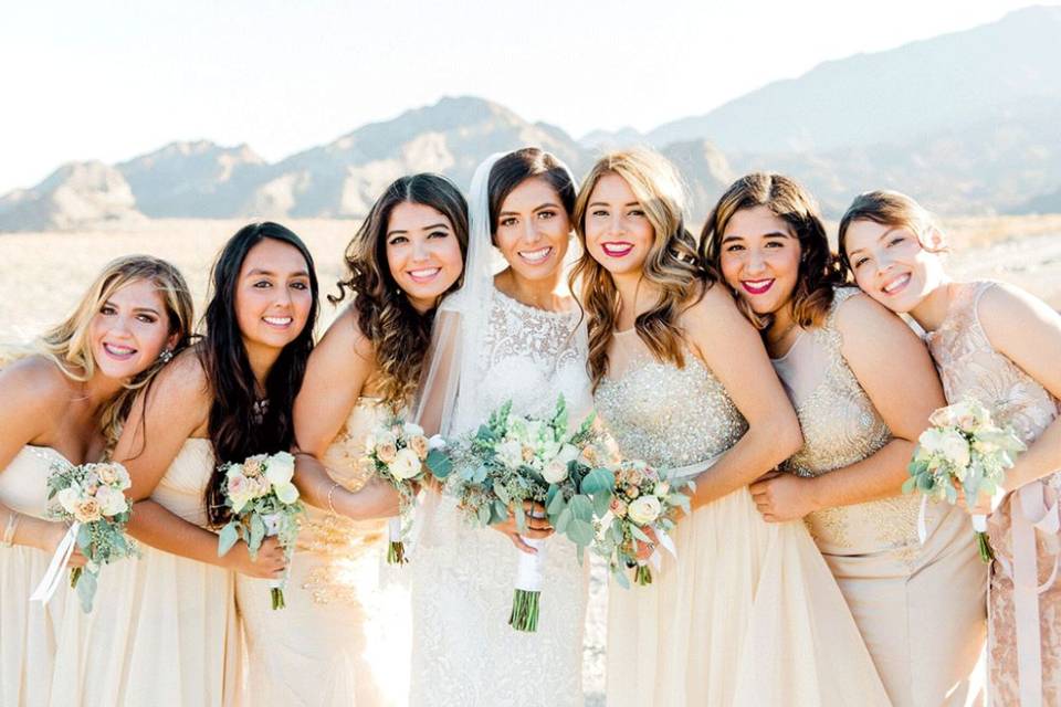 Bride with her bridesmaids