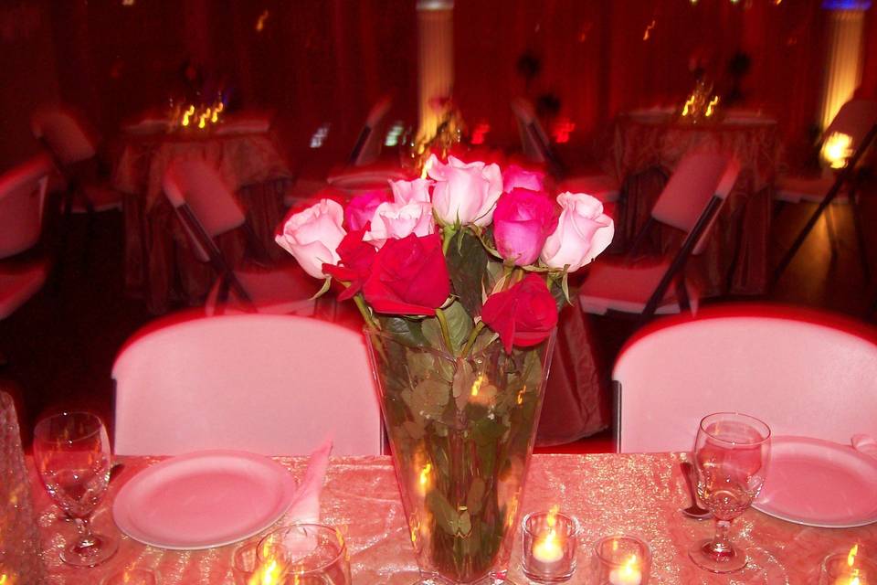 Table setup with floral centerpiece