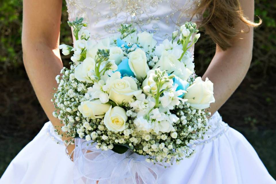 Bridal dress and bouquet