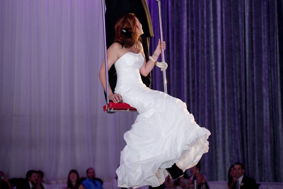 Bride & groom aerial entrance