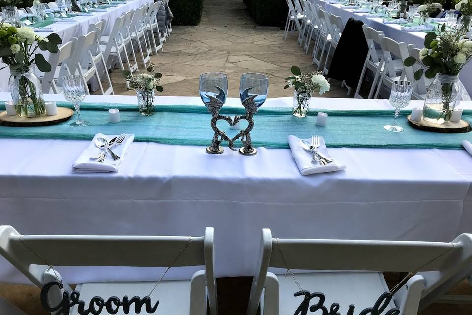 Sweetheart table and glasses