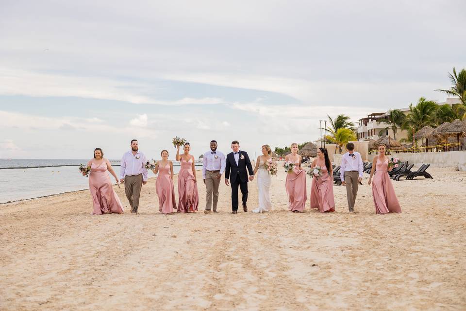 Bridal party on the beach