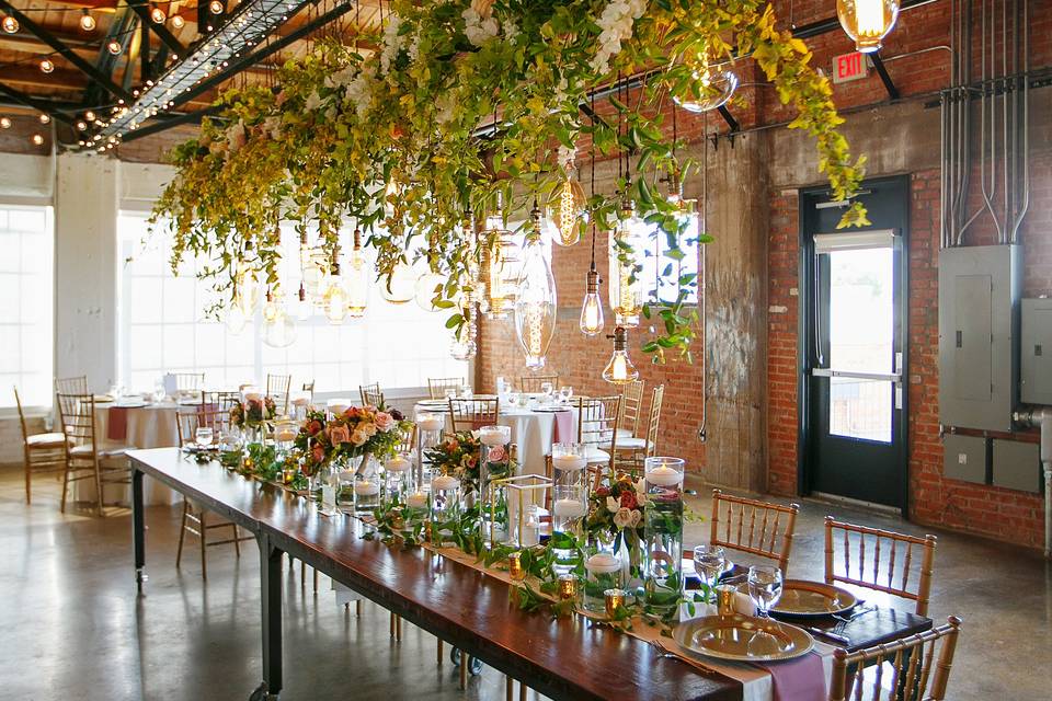 Fall reception hanging flowers