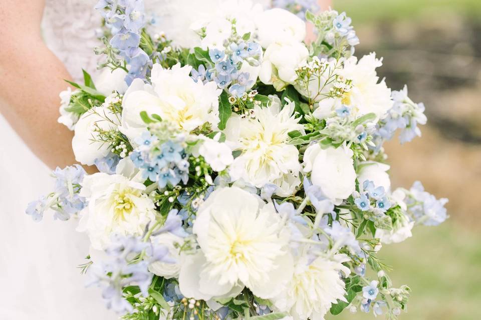 Blue and white bridal bouquet