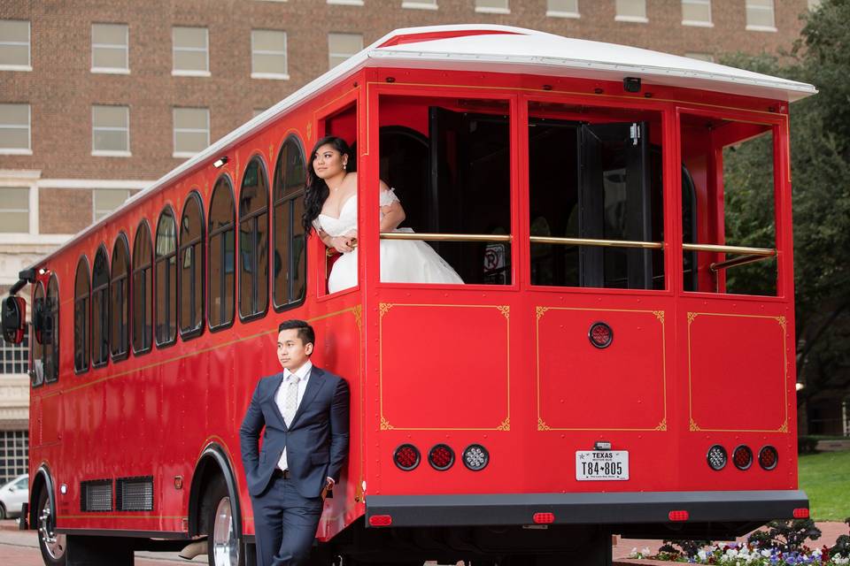 Couple in trolley bus