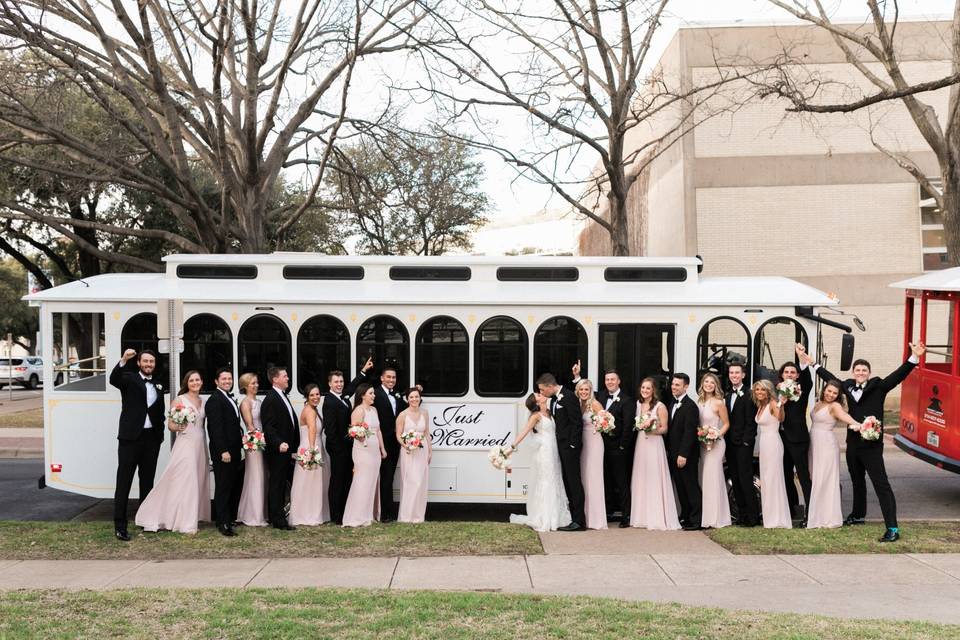 Wedding party with the trolley