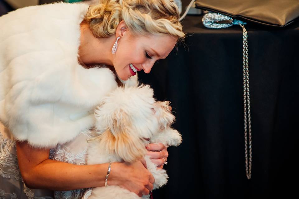 Bride with her pup