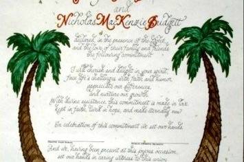 Tropical themed Quaker wedding certificate
