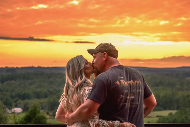 Wedding kiss at sunset