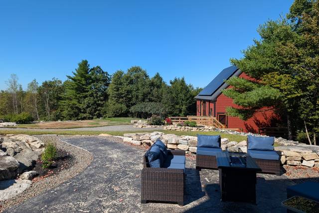 Patio with fireplace