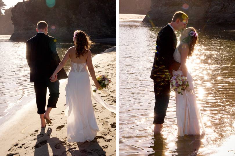 A small, sun-drenched elopement-style wedding on the beach in Mendocino, California.