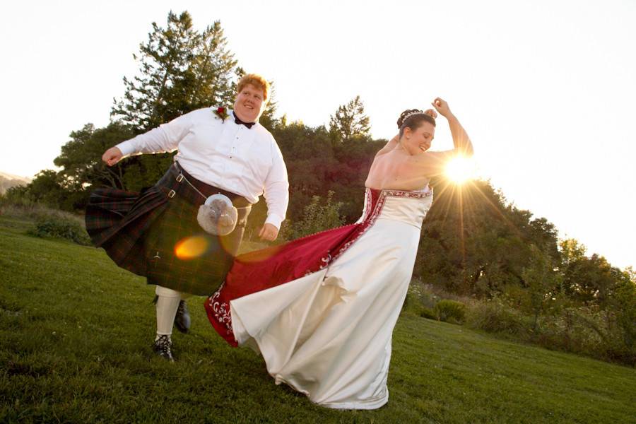 A spectacular Scottish-themed wedding celebrated at a vineyard in the hills of Sonoma County, near Sebastopol, California.