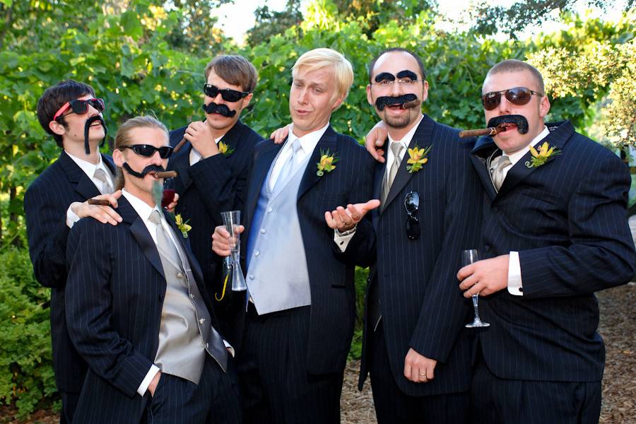 Groomsmen shenanigans at this hip and casual wedding celebrated at a vineyard in Philo, Mendocino County, California.