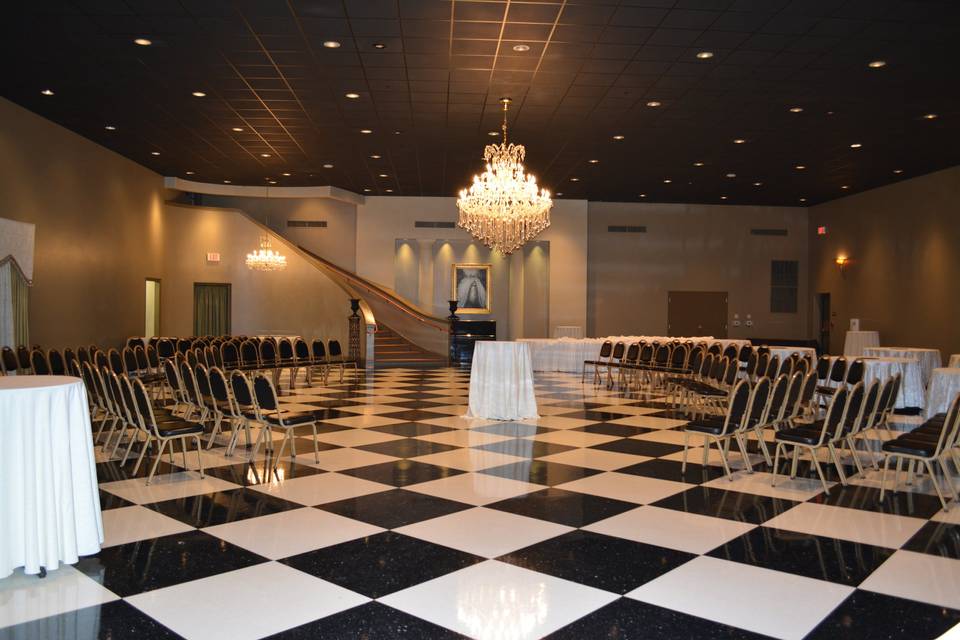 Ballroom set for a wedding