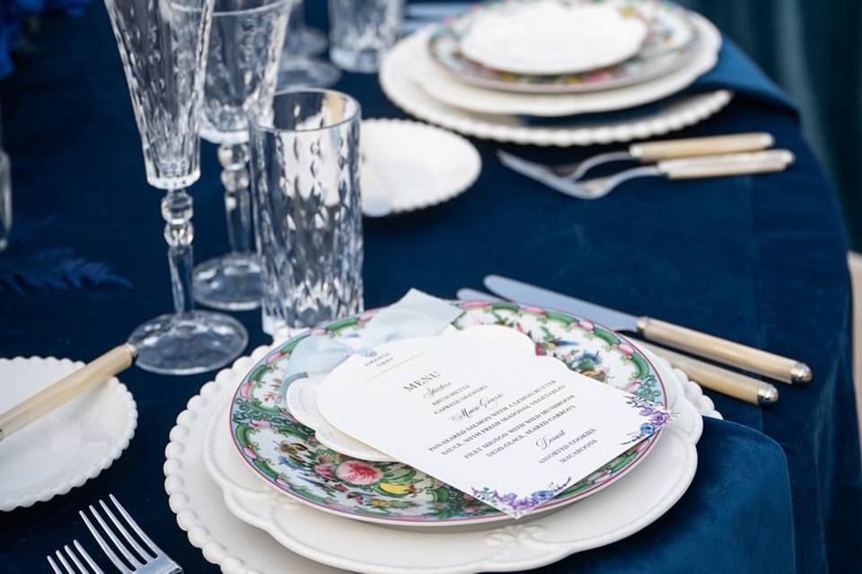Elegant blue reception setup