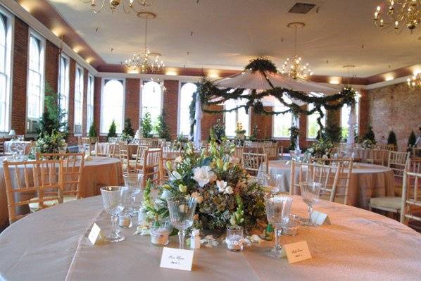 Table setup with flower centerpiece