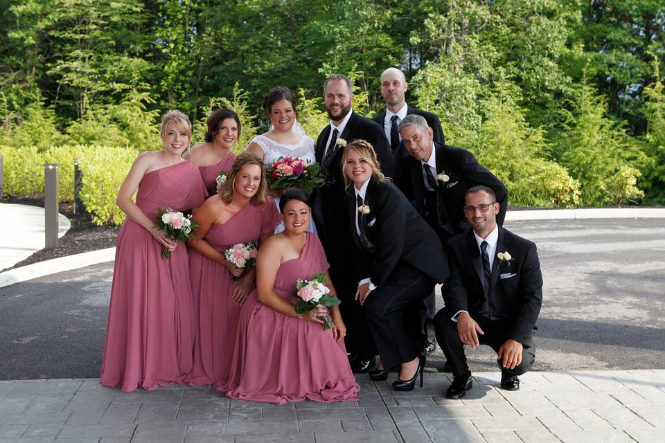 Newlyweds with the wedding party