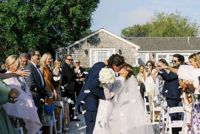 Bride and groom kissing