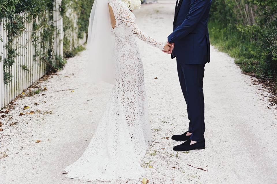 Bride and groom kissing