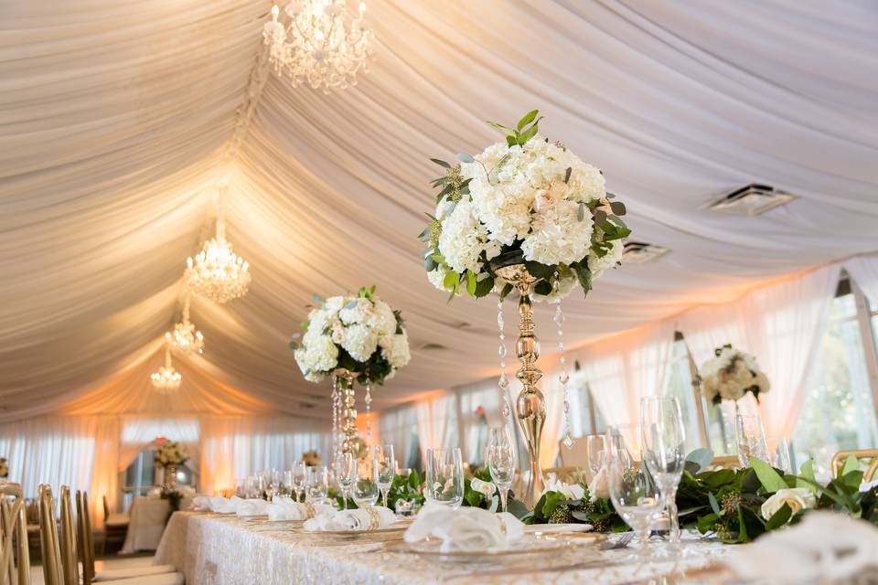 Reception with floral centerpieces