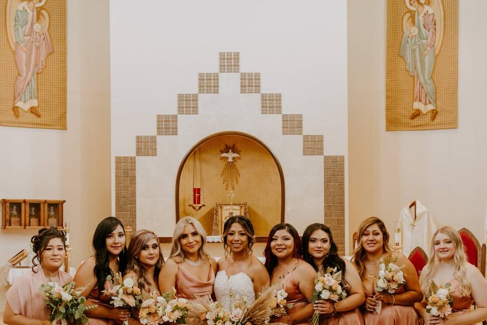 Bride and flower girls