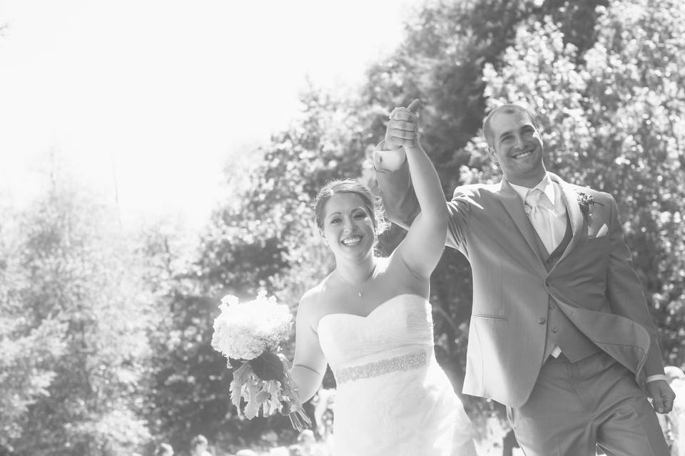 Hands up cheers bride and groo