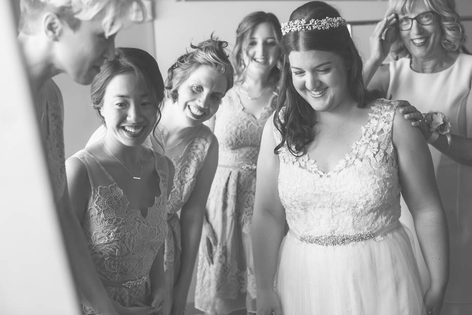 Bride and girls getting ready