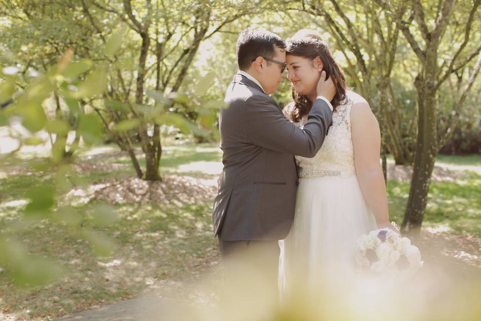 Bride and groom intimate