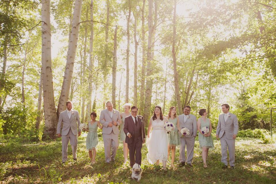 Wedding party in trees