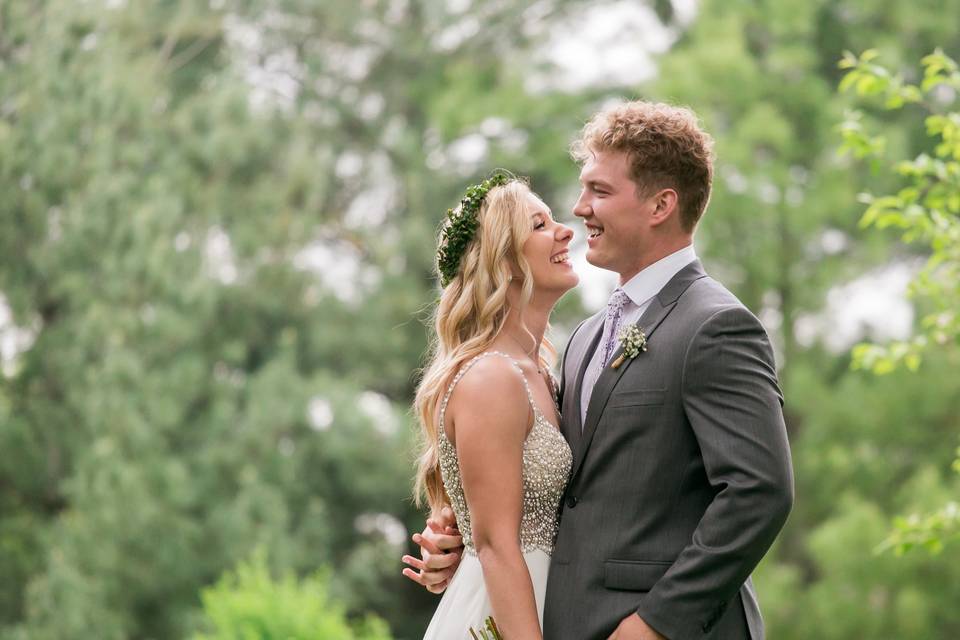 Bride and groom forest