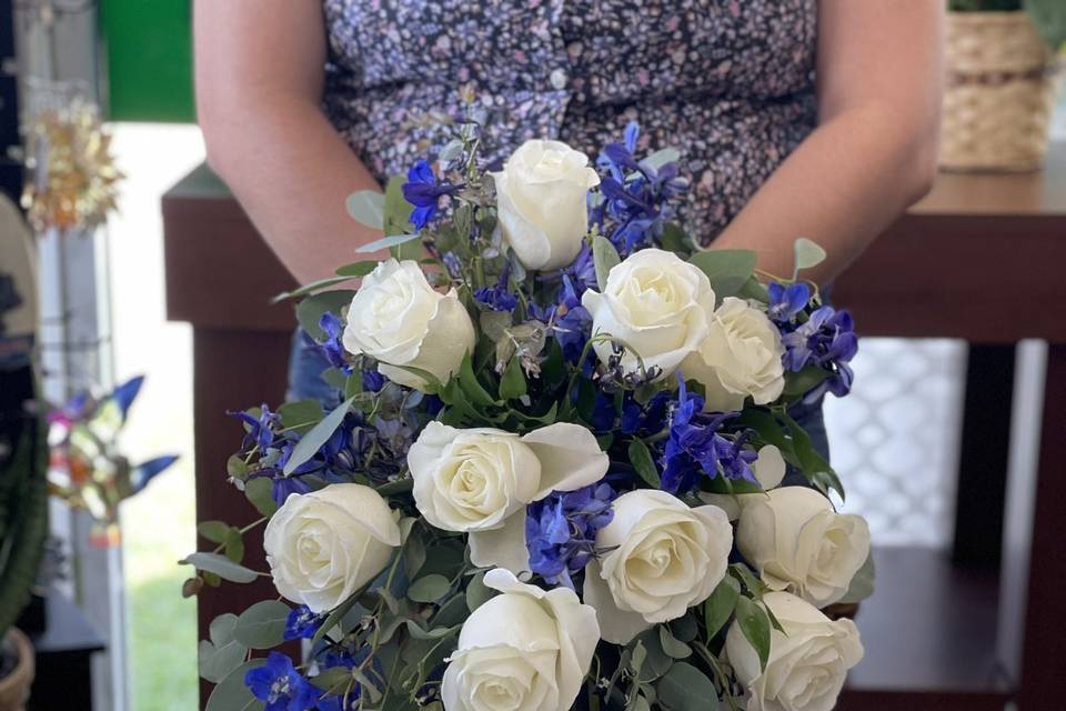 Cascading white rose bouquet