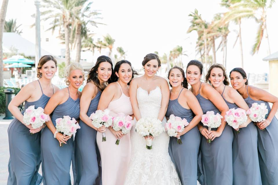 The bride and her bridesmaids