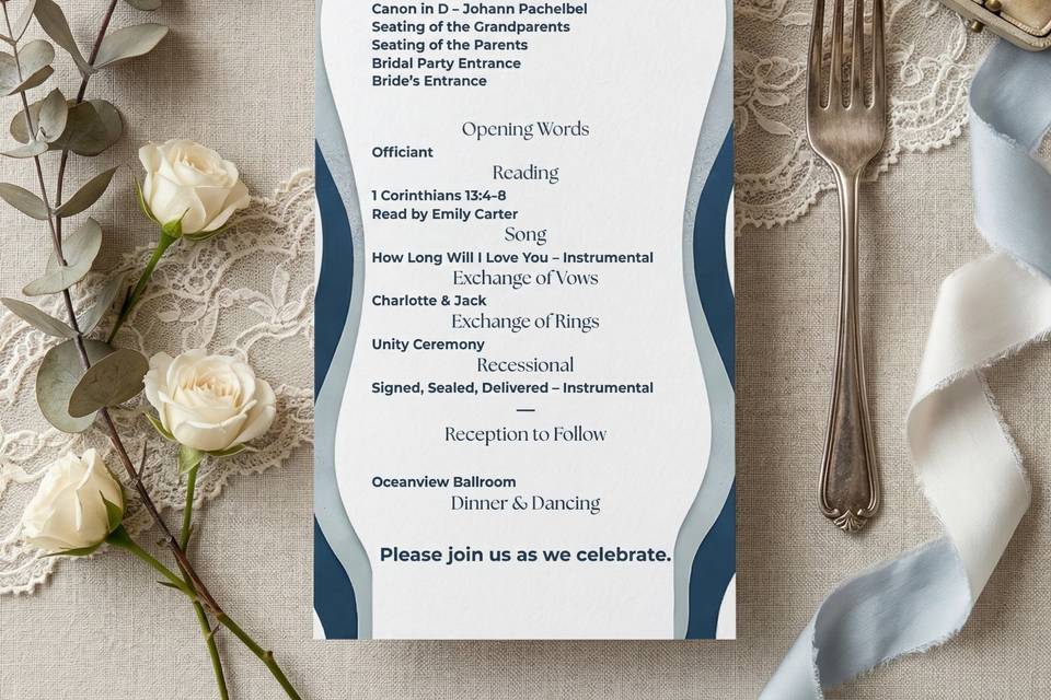 Wedding Program Scalloped Coas