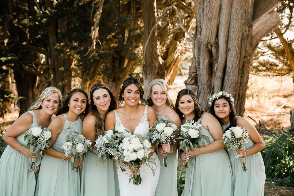 Happy large bridal party