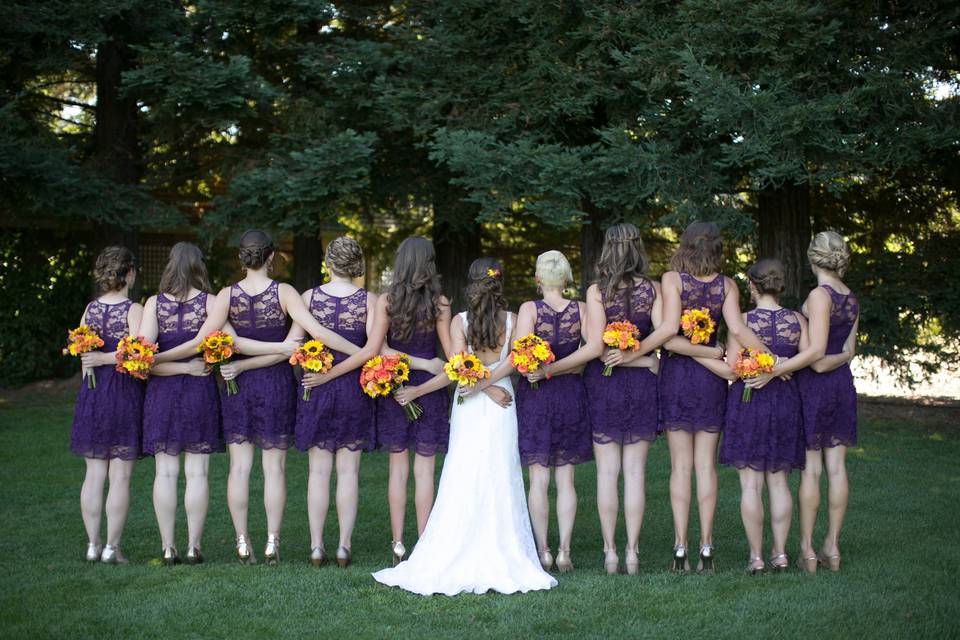 Bride with her bridesmaids