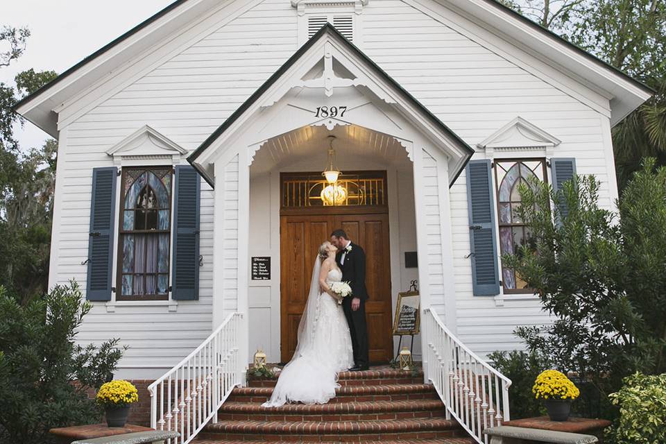 A white chapel wedding