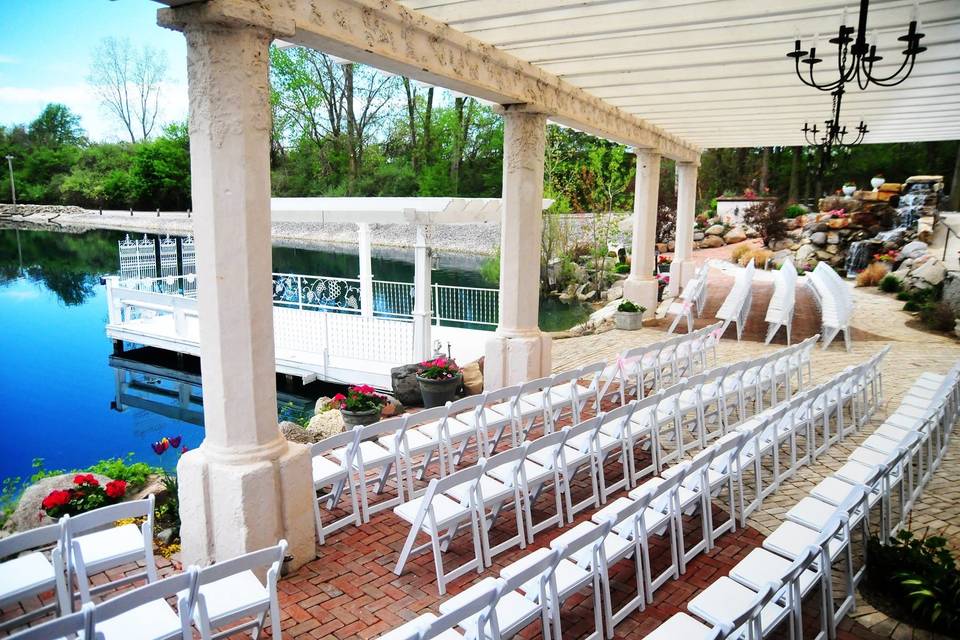 Lakefront wedding setup