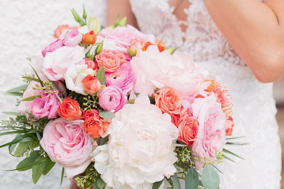 Peonies and ranunculus bouquet