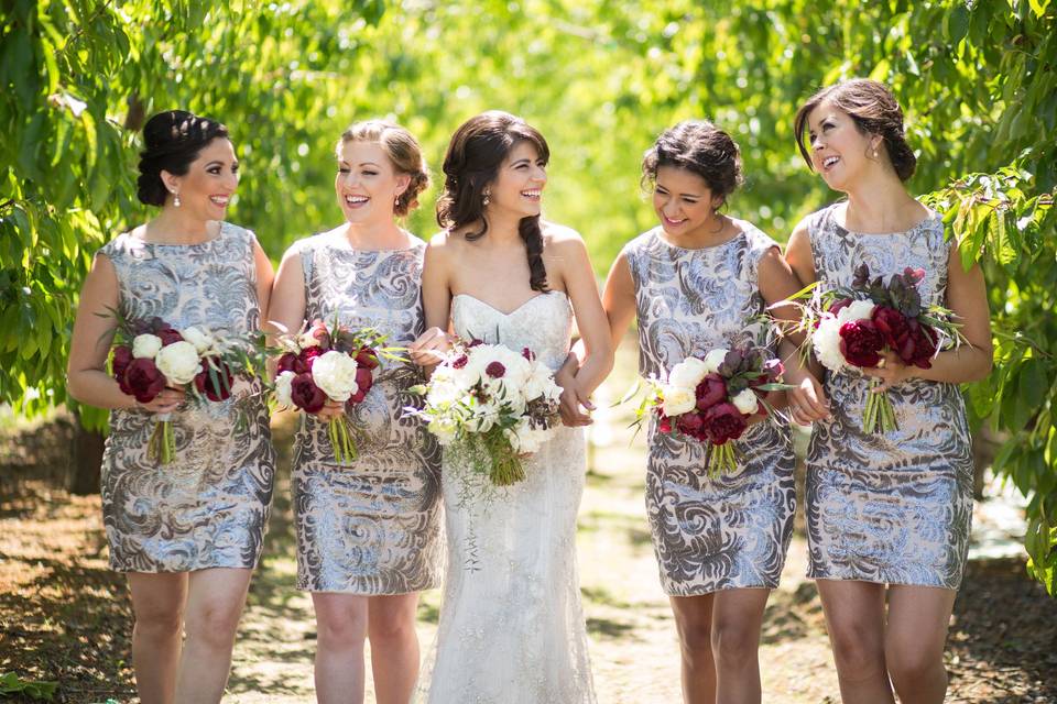 Bride with bridesmaids