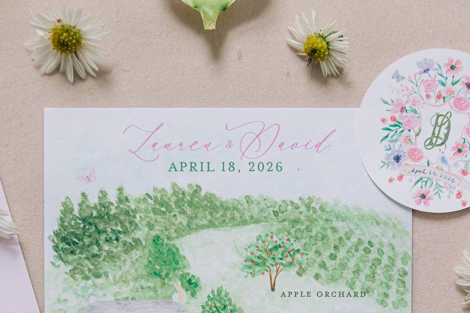 Watercolor wedding map