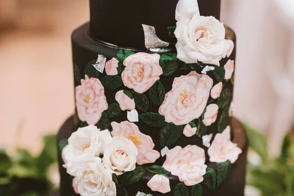 Black and Pink Wedding Cake