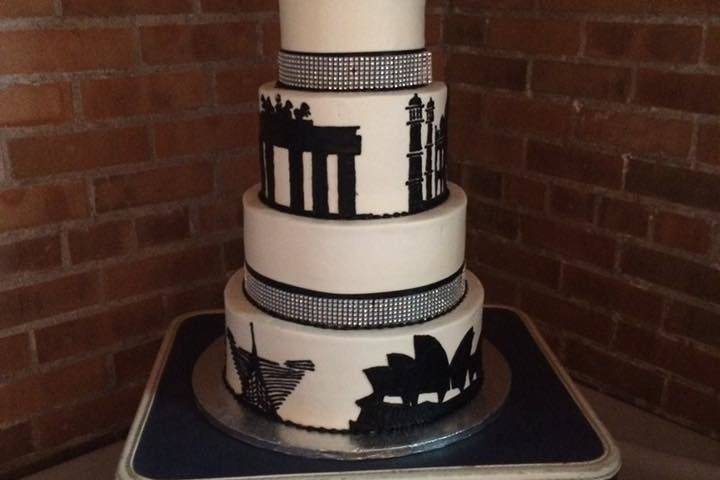 Travel Silhouette Wedding Cake